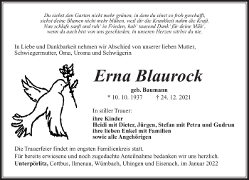 Traueranzeige von Erna Blaurock von Südthüringer Presse