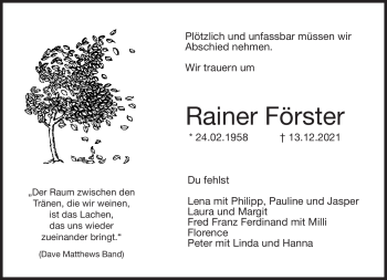 Traueranzeige von Rainer Förster von Neue Presse Coburg