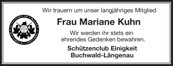 Traueranzeige von Marianne Kuhn von Frankenpost