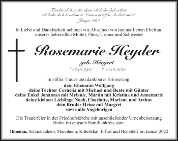 Traueranzeige von Rosemarie Heyder von Südthüringer Presse