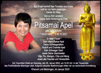 Traueranzeige von Pitsamai Apel von Südthüringer Presse