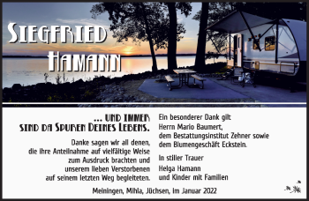 Traueranzeige von Siegfried Hamann von Südthüringer Presse