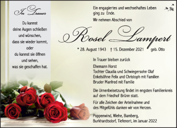 Traueranzeige von Rosel Lampert von Südthüringer Presse