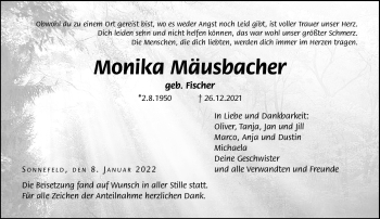 Traueranzeige von Monika Mäusbacher von Neue Presse Coburg