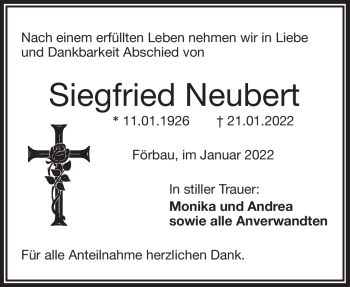 Traueranzeige von Siegfried Neubert von Frankenpost