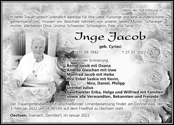 Traueranzeige von Inge Jacob von Südthüringer Presse