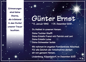 Traueranzeige von Günter Ernst von Südthüringer Presse