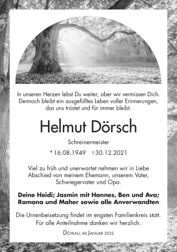 Traueranzeige von Helmut Dörsch von Frankenpost