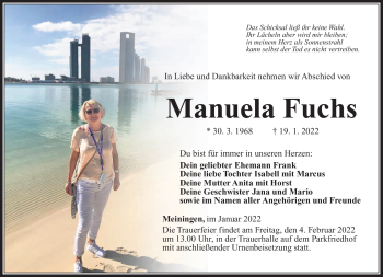 Traueranzeige von Manuela Fuchs von Südthüringer Presse