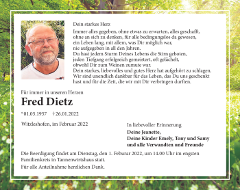 Traueranzeige von Fred Dietz von Frankenpost