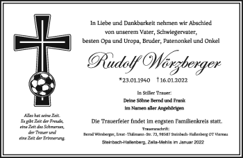 Traueranzeige von Rudolf Wörzberger von Südthüringer Presse