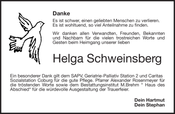 Traueranzeige von Helga Schweinsberg von Neue Presse Coburg