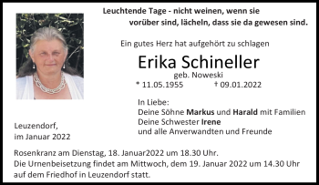 Traueranzeige von Erika Schineller von Neue Presse Coburg