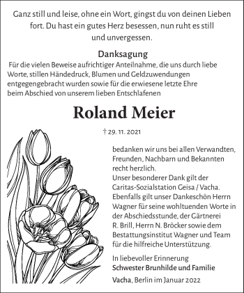 Traueranzeige von Roland Maier von Südthüringer Presse