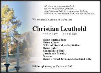 Traueranzeige von Christian Leuthold von Südthüringer Presse