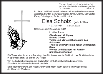 Traueranzeige von Elsa Scholz von Frankenpost