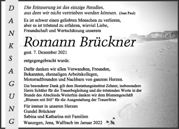 Traueranzeige von Romann Brückner von Südthüringer Presse