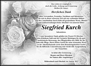 Traueranzeige von Siegfried Kurch von Südthüringer Presse