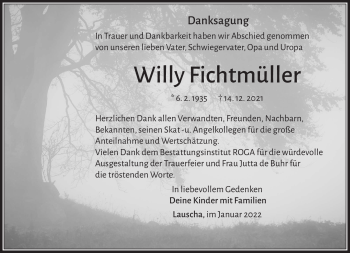 Traueranzeige von Willy Fichtmüller von Südthüringer Presse