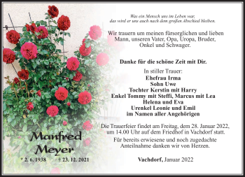 Traueranzeige von Manfred Meyer von Südthüringer Presse