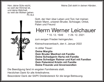 Traueranzeige von Werner Leichauer von Frankenpost