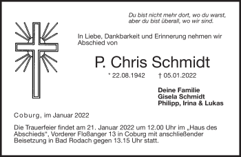 Traueranzeige von P. Chris Schmidt von Neue Presse Coburg