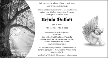 Traueranzeige von Ursula Ballast von Südthüringer Presse