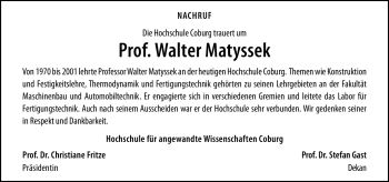 Traueranzeige von Prof. Walter Matyssek von Neue Presse Coburg