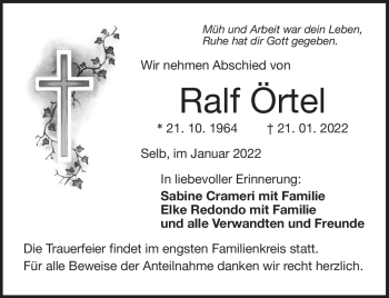 Traueranzeige von Ralf Örtel von Frankenpost