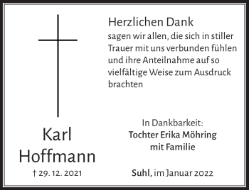 Traueranzeige von Karl Hoffmann von Südthüringer Presse