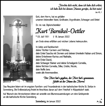 Traueranzeige von Kurt Barnikol-Oettler von Südthüringer Presse