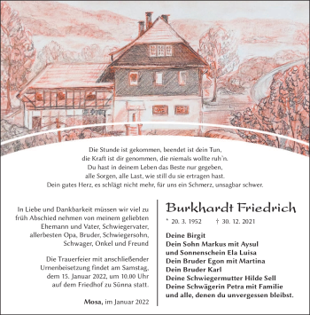Traueranzeige von Burkhardt Friedrich von Südthüringer Presse