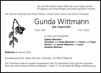 Traueranzeige von Gunda Wittmann von Neue Presse Coburg