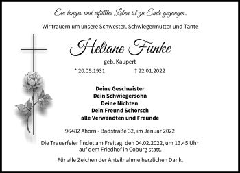 Traueranzeige von Heliane Funke von Neue Presse Coburg