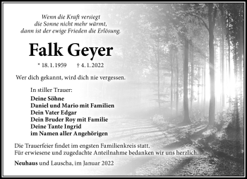 Traueranzeige von Falk Geyer von Südthüringer Presse