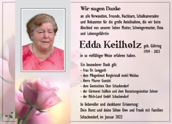 Traueranzeige von Edda Keilholz von Südthüringer Presse