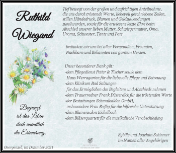 Traueranzeige von Ruthild Wiegand von Südthüringer Presse