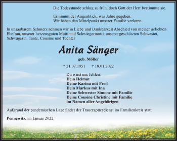 Traueranzeige von Anita Sänger von Südthüringer Presse