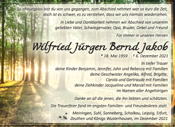 Traueranzeige von Wilfried Jakob von Südthüringer Presse