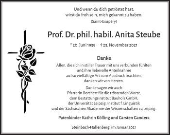 Traueranzeige von Anita Steube von Südthüringer Presse