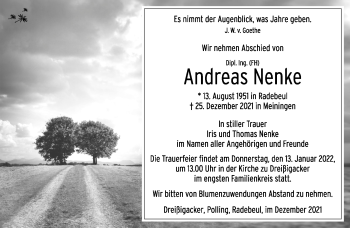 Traueranzeige von Andreas Nenke von Südthüringer Presse