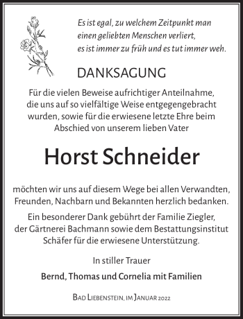 Traueranzeige von Horst Schneider von Südthüringer Presse