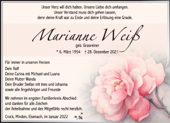 Traueranzeige von Marianne Weiß von Südthüringer Presse