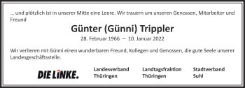 Traueranzeige von Günter Trippler von Südthüringer Presse