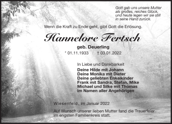 Traueranzeige von Hannelore Fertsch von Neue Presse Coburg