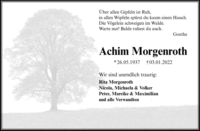  Traueranzeige für Achim Morgenroth vom 13.01.2022 aus Südthüringer Presse