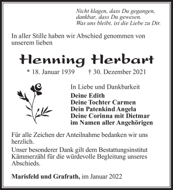 Traueranzeige von Henning Herbart von Südthüringer Presse