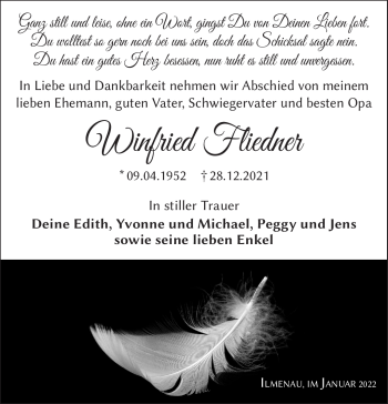 Traueranzeige von Winfried Fliedner von Südthüringer Presse