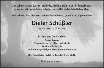 Traueranzeige von Dieter Schüßler von Südthüringer Presse