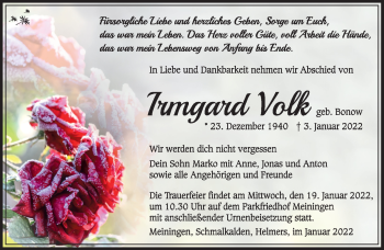 Traueranzeige von Irmgard Volk von Südthüringer Presse